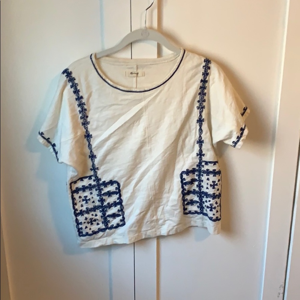 Madewell XS White and blue shirt